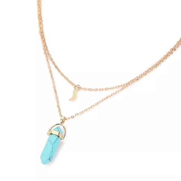 Natural Stone Crystal Layered Gold Necklace Choker - Picture 5 of 6